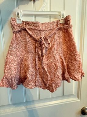 URBAN Romantics Dusty Rose Ditsy Tie-Waist Ruffle Mini Skirt